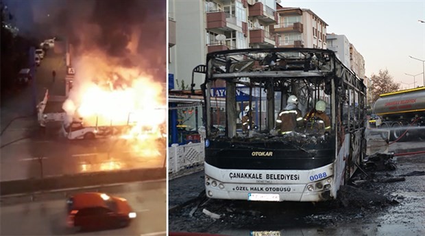 Çanakkale'de halk otobüsü seyir halindeyken alev aldı