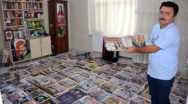 17 yıldır Erdoğan'ın yer aldığı gazeteleri biriktiriyor