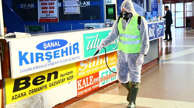 Aydın'da otobüs terminalleri dezenfekte edildi