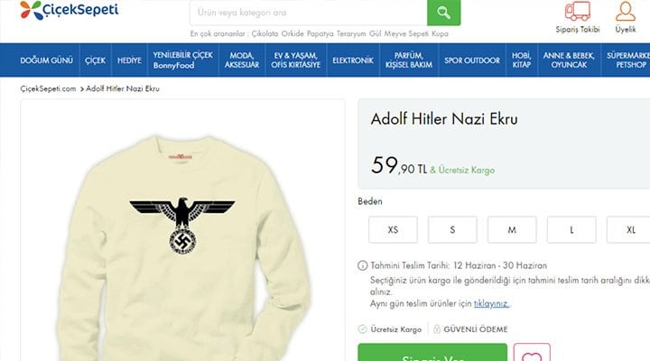 Çiçek Sepeti’nde Nazi sembollü giysi satışı!