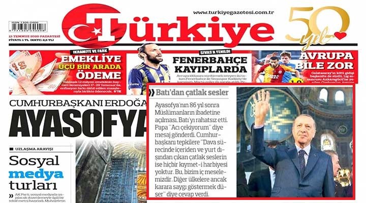 Türkiye gazetesinden Ayasofya’daki ‘Hz. Muhammed’ levhasına sansür