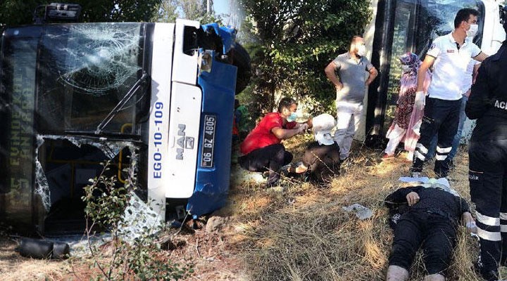 Ankara'da belediye otobüsü devrildi: 5 yaralı