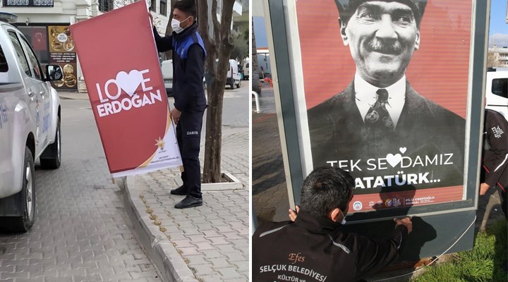 Selçuk'ta 'Love Erdoğan' afişleri gitti, Atatürk fotoğrafları geldi