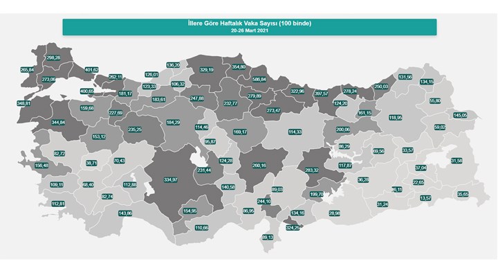 Türkiye'nin vaka haritası güncellendi