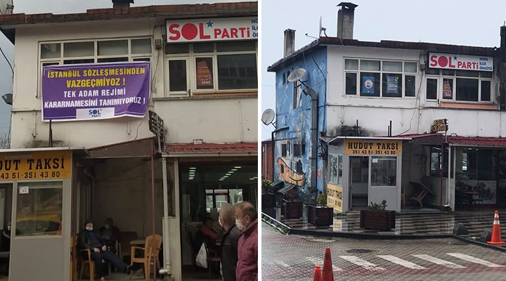 Polis, Hopa'da SOL Parti'nin astığı İstanbul Sözleşmesi pankartını söktü!