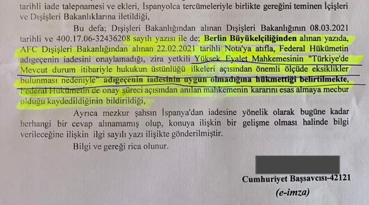 Berlin’deki eyalet mahkemesi, ‘hukukun üstünlüğü açısından eksiğiniz var’ diyerek Türkiye’nin ‘suçlu iadesi’ talebini reddetti