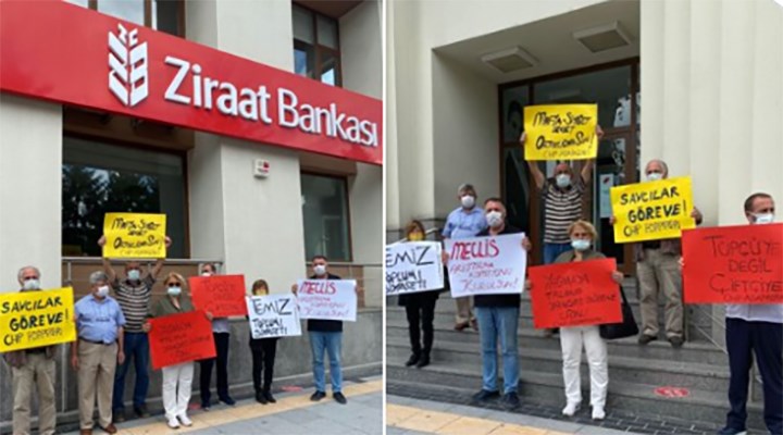 Ziraat Bankası önünde 'Demirören' eylemi