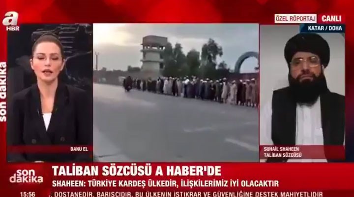 Taliban Sözcüsü A Haber yayınında: Parasal yardım ya da işbirliği için Türkiye ile yakın olmak isteriz