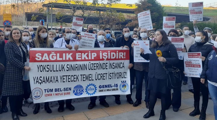 İzmir'de hastane emekçilerinden eylem: Tüm sağlık çalışanlarının çalışma koşulları iyileştirilsin