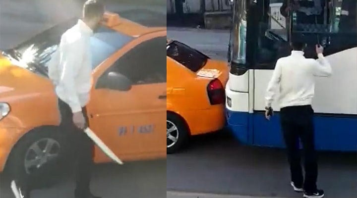 Palalı taksici, otobüs şoförünü ‘el bombası’ ile tehdit etti