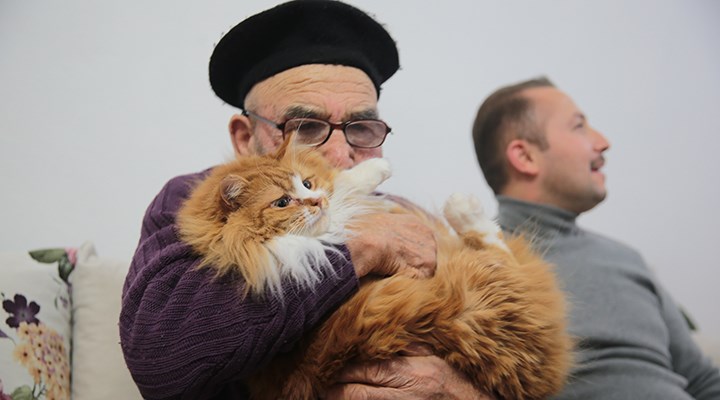 Ali Dede yangından birlikte kurtulduğu kedisiyle yaşamını sürdürüyor