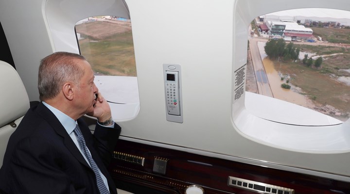 Erdoğan, selden etkilenen Akyurt ilçesine helikopterden baktı