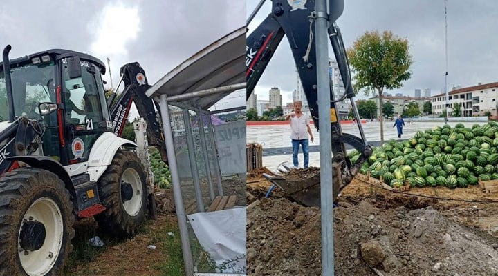 AKP'li belediye, CHP'li belediyenin ucuz karpuz tezgahına kepçeyle müdahale etti