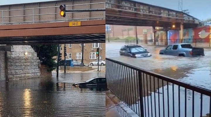 ABD’nin Chicago kentinde şiddetli yağış: Rögarlar patladı, caddeler sular altında kaldı