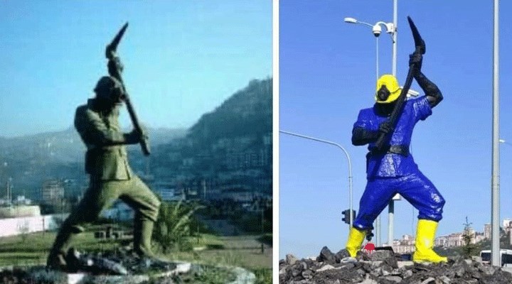 AKP'li başkan, 'madenci heykelini' eser sahibinden habersiz boyattı