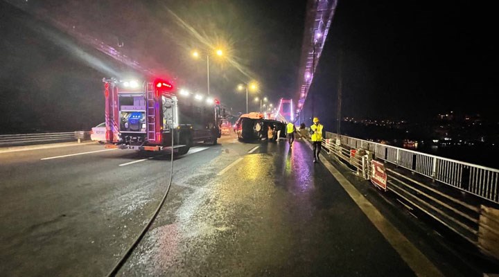 Fatih Sultan Mehmet Köprüsü'nde zincirleme kaza: Takla atan araç alev aldı