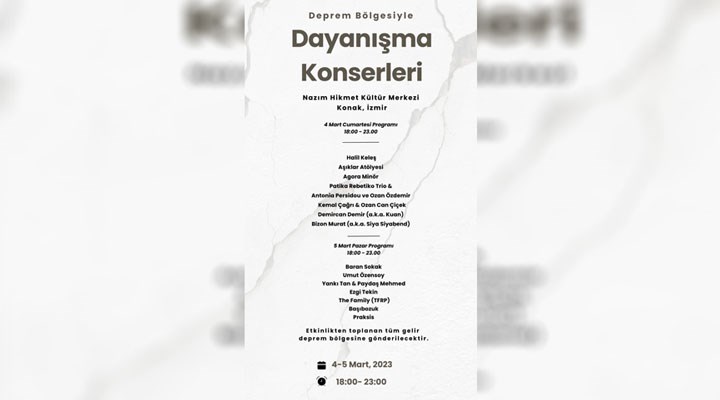 İzmir'de deprem bölgesiyle dayanışma konserleri düzenlenecek