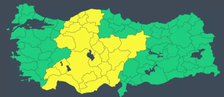 Sarı kodlu uyarı yapılan bölgeler