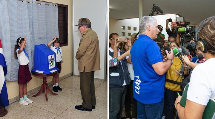 Referandumda Raul Castro (solda) ve Devlet Başkanı Diaz-Canel (sağda) de oy kullandı. (Granma)