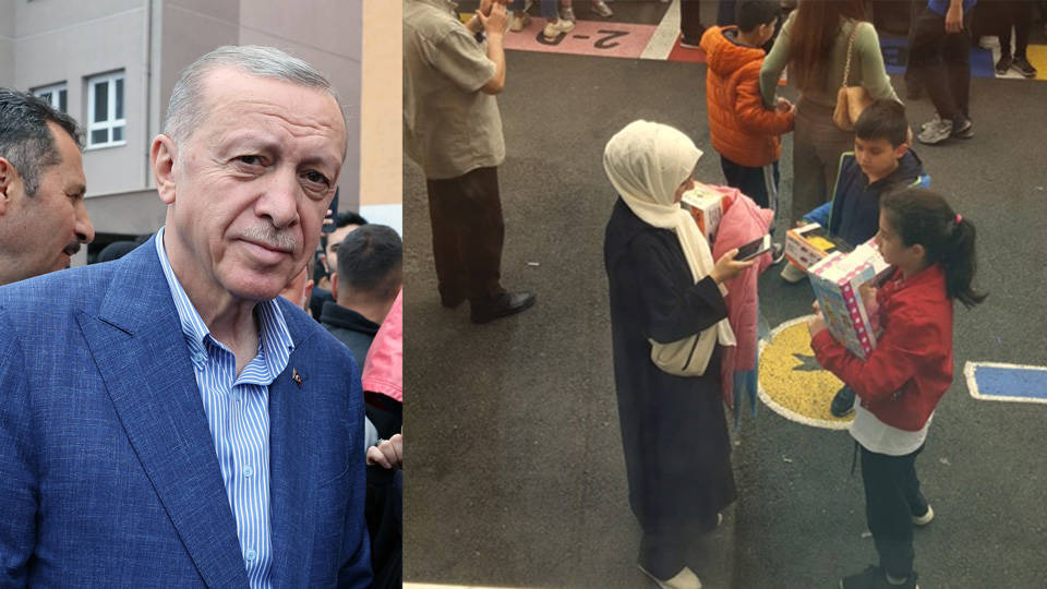 Erdoğan seçim çalışmalarına oy verirken de devam etti