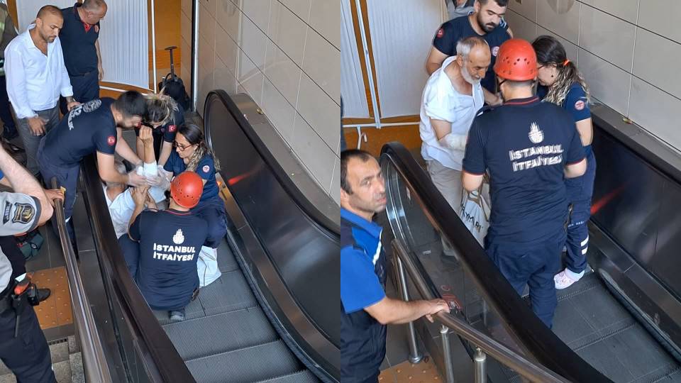 İstanbul'da metro istasyonunda ayağı kayan kişi yürüyen merdivene sıkıştı