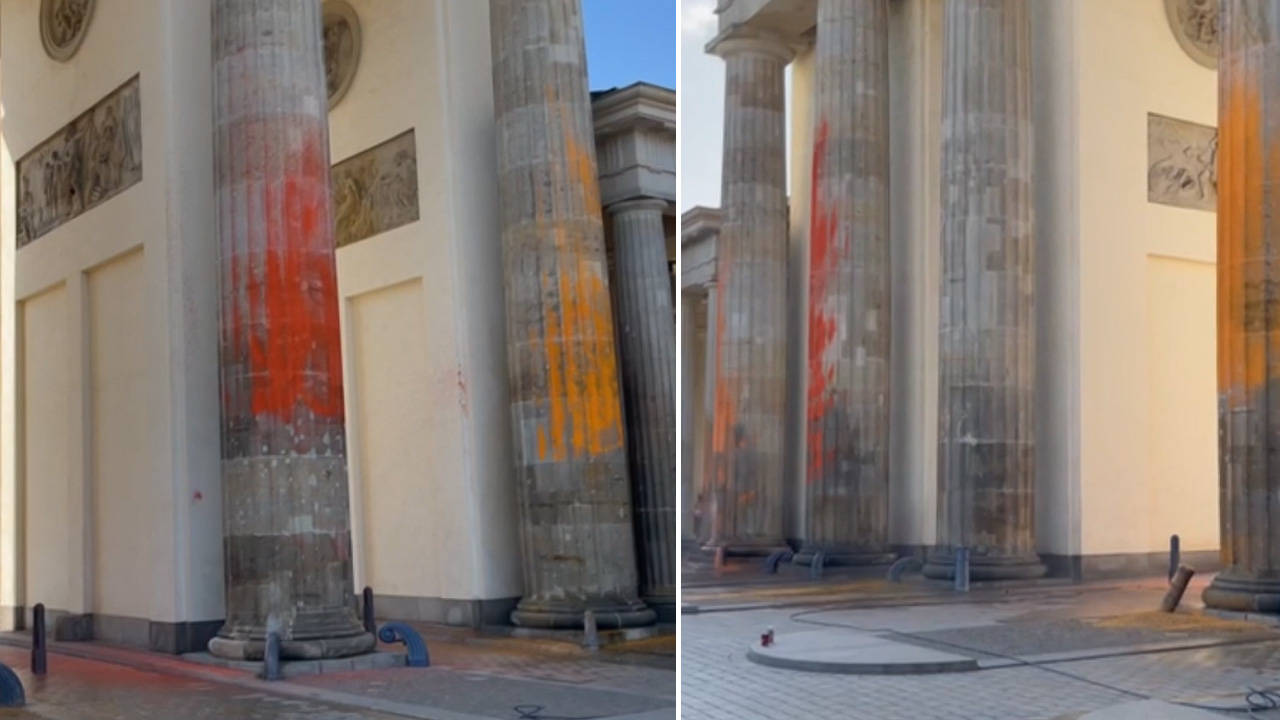 İklim aktivistleri Berlin'deki Brandenburg Kapısı'nı boyadı