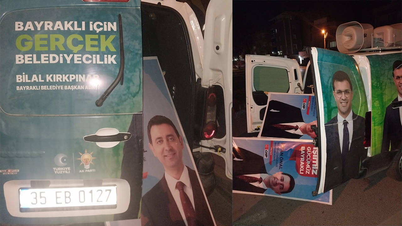 Bayraklı'da AKP'liler, CHP'li adayın afişlerini topladı
